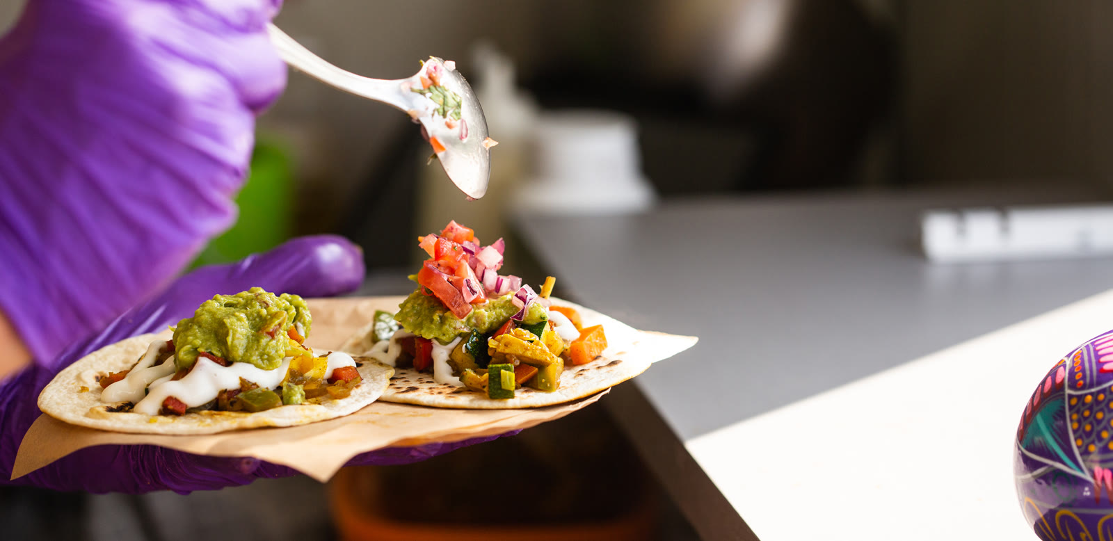 Street tacos with guacamole and salsa