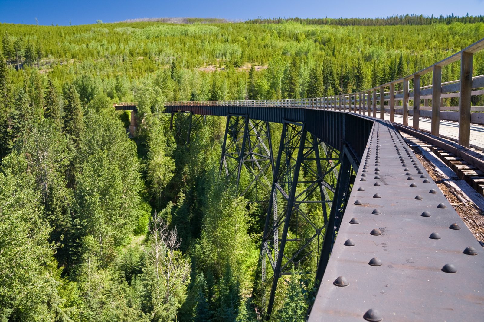 A Kettle Valley Railway trestle crossing a forested canyon near Kelowna