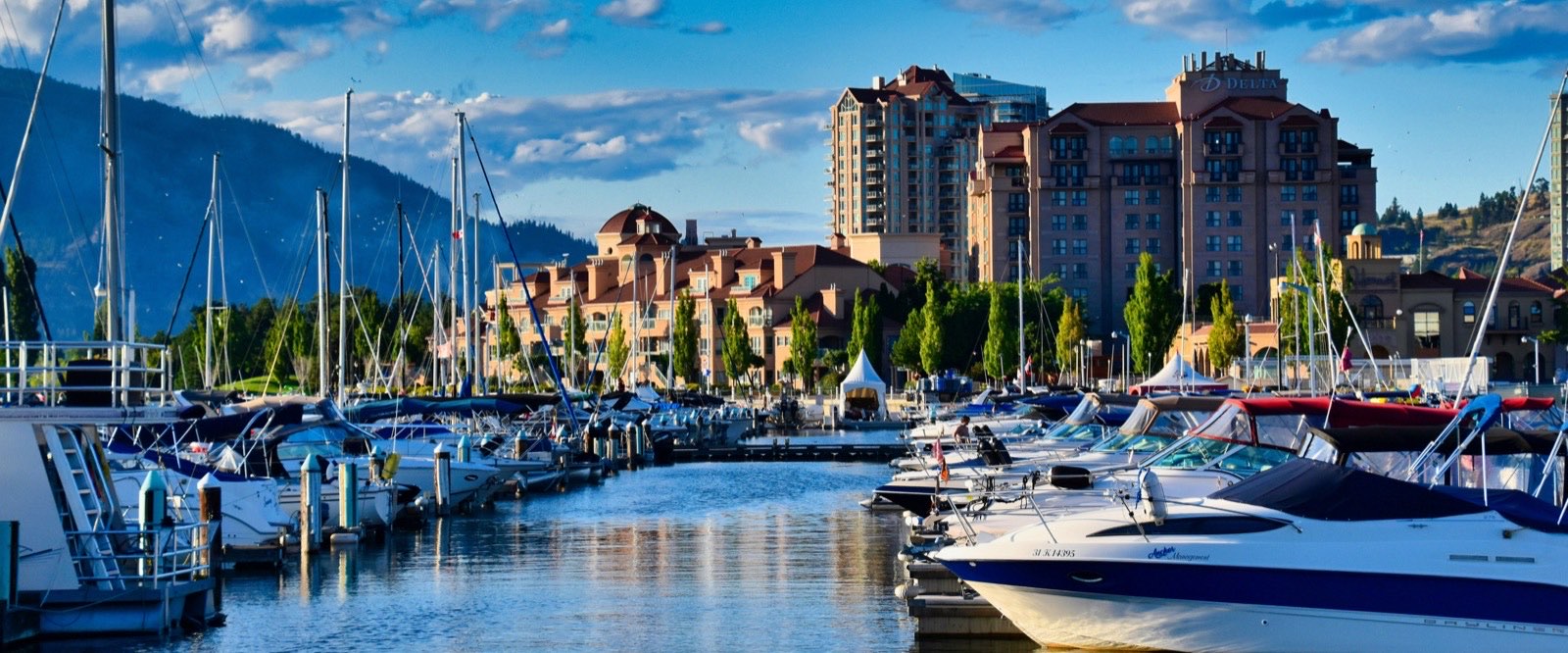 Kelowna’s marina and the Delta Grand on Okanagan Lake